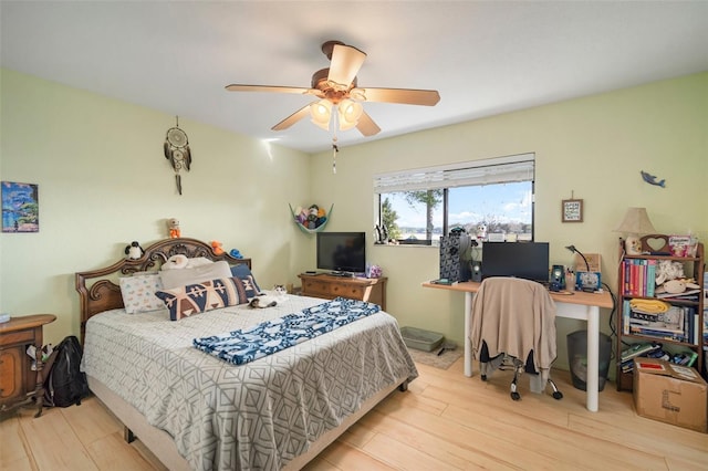 bedroom featuring ceiling fan and light hardwood / wood-style floors