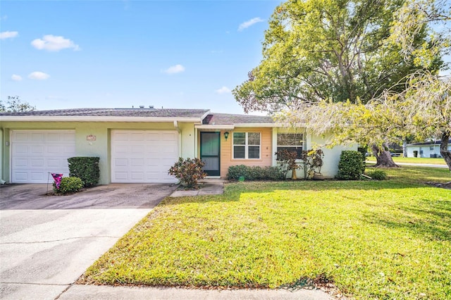 ranch-style house with a front lawn and a garage