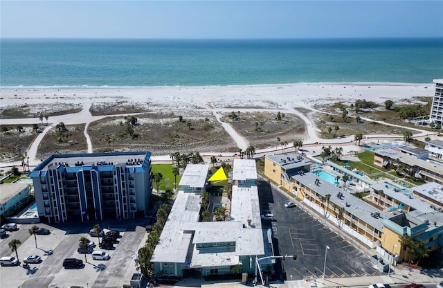 aerial view featuring a beach view and a water view