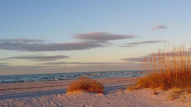 view of water feature featuring a beach view