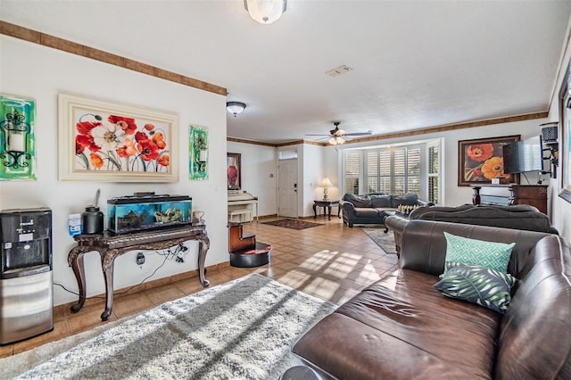 2786 Countryside Blvd Unit 2, Clearwater, FL 33761 - living room with crown molding, ceiling fan, and tile patterned floors