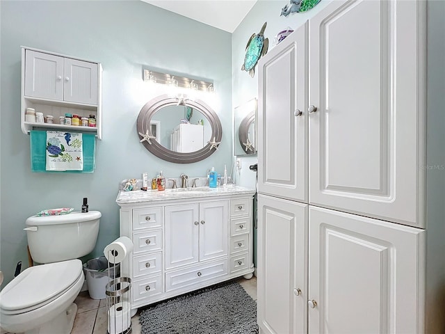 bathroom with tile patterned flooring, toilet, and vanity
