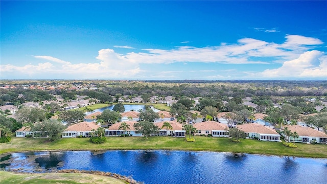 bird's eye view featuring a residential view and a water view