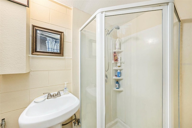 bathroom with sink and walk in shower