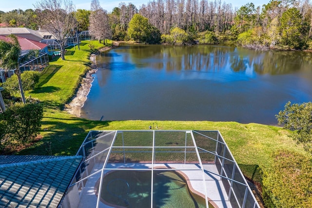 aerial view with a water view