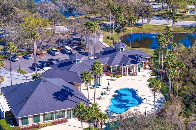 aerial view with a water view