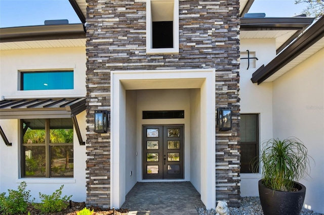 property entrance with french doors