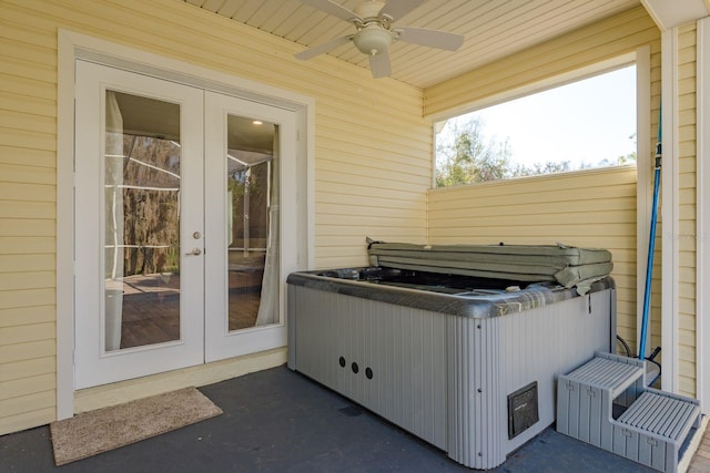 view of patio / terrace with ceiling fan and french doors