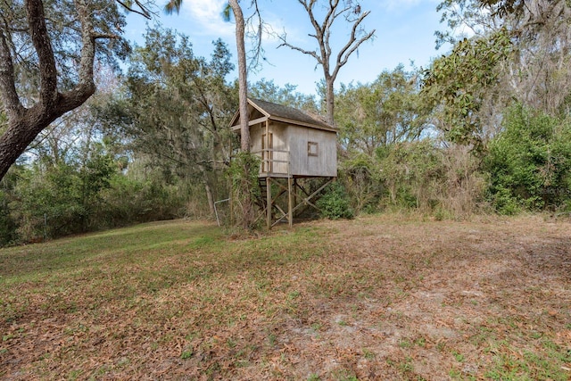 view of yard featuring an outdoor structure