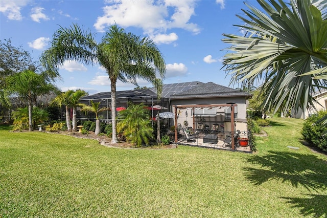 view of yard featuring a gazebo, a lanai, and a patio