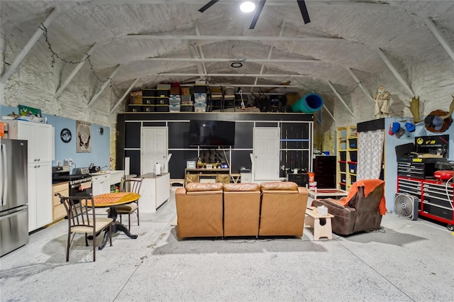 13215 Seminole Trl, Wimauma, FL 33598 - living room with lofted ceiling and ceiling fan