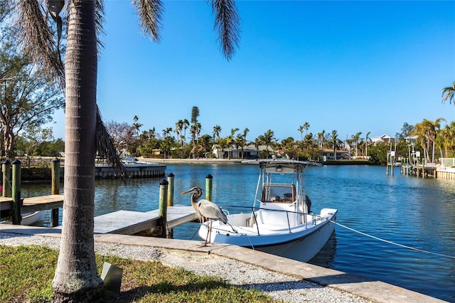 view of dock with a water view