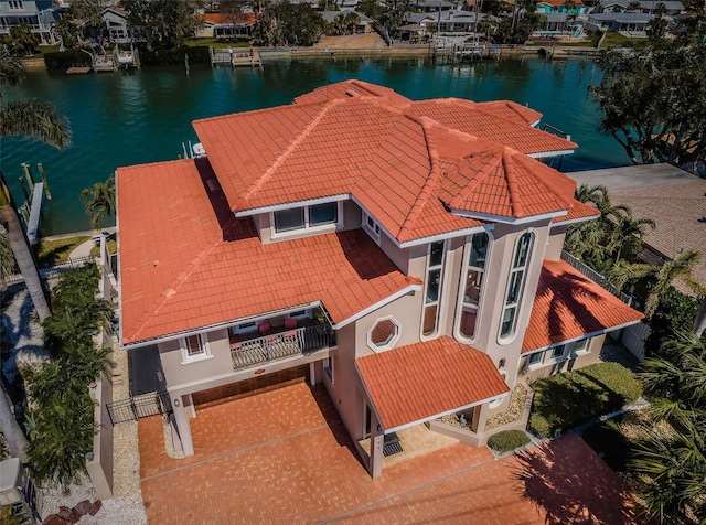 bird's eye view featuring a water view