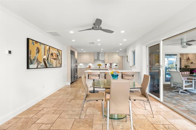 dining area featuring ceiling fan