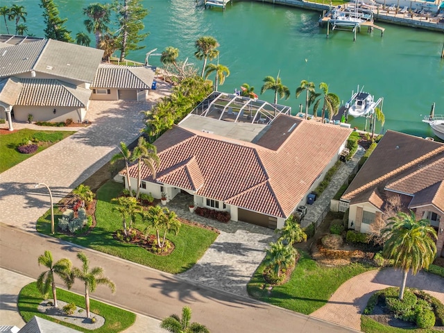 aerial view with a water view