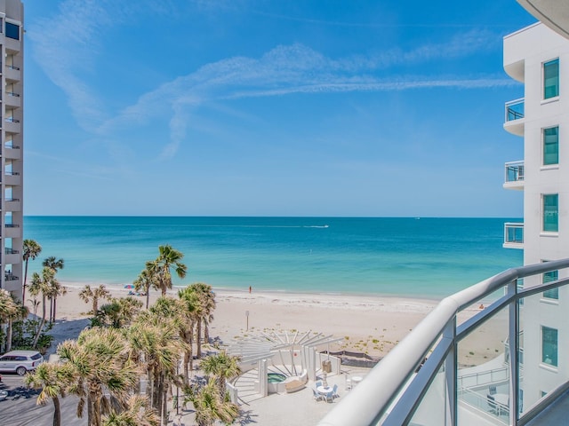 view of water feature with a view of the beach