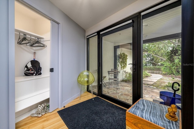 entryway with wood finished floors