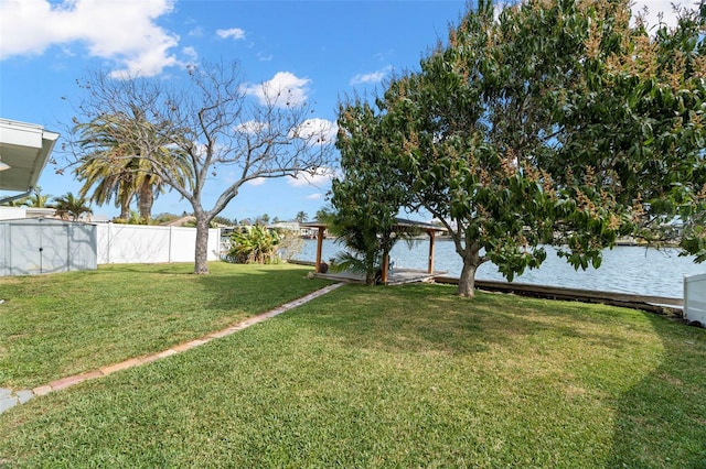 view of yard with a water view