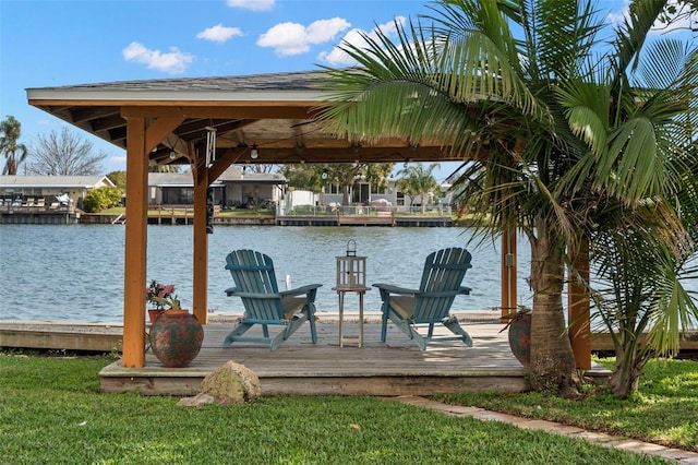 view of dock featuring a water view