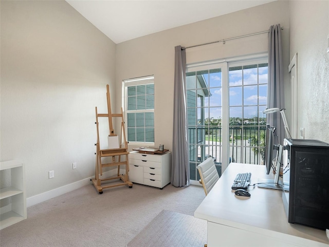 view of carpeted home office