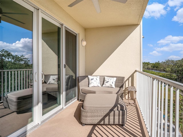 balcony with ceiling fan