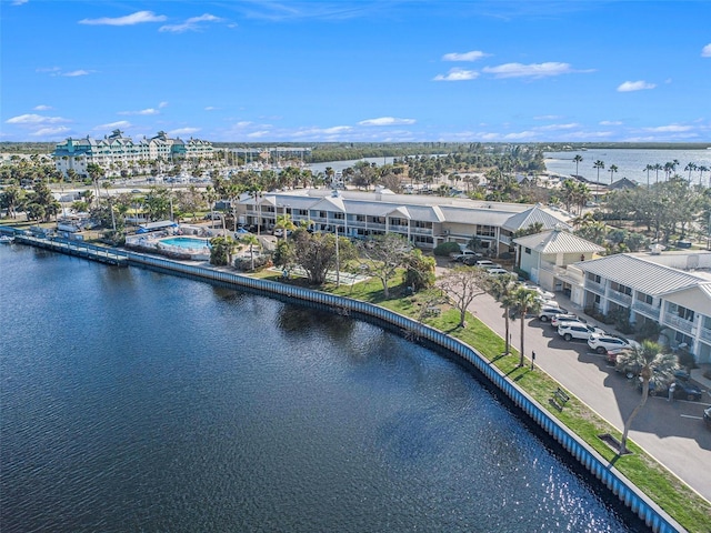aerial view featuring a water view
