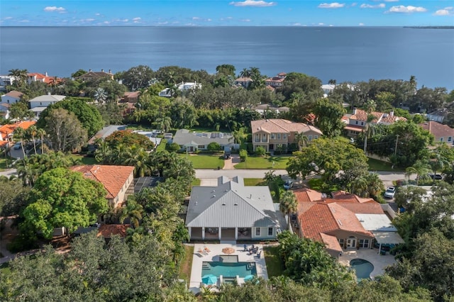 aerial view featuring a water view