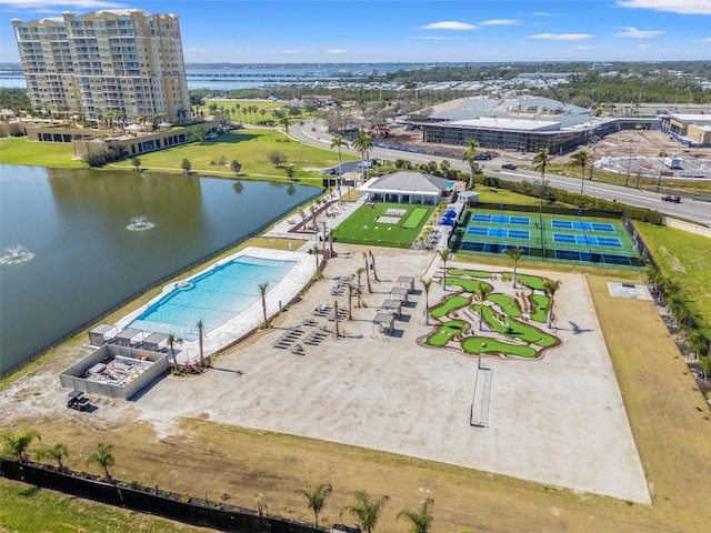 aerial view with a water view