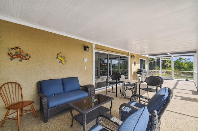 view of patio featuring a lanai and an outdoor hangout area