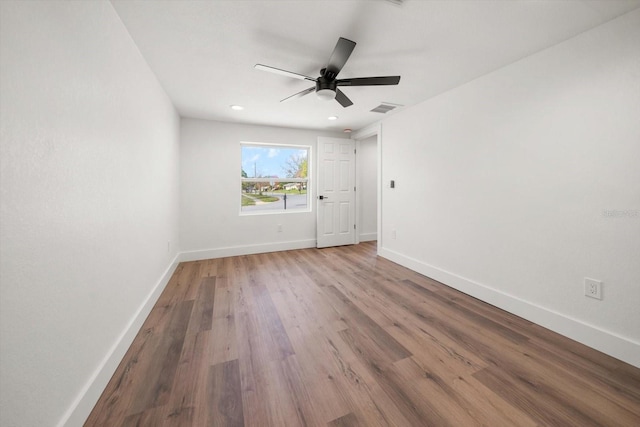 unfurnished bedroom with wood-type flooring and ceiling fan