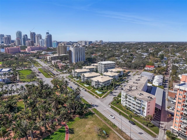 drone / aerial view with a city view