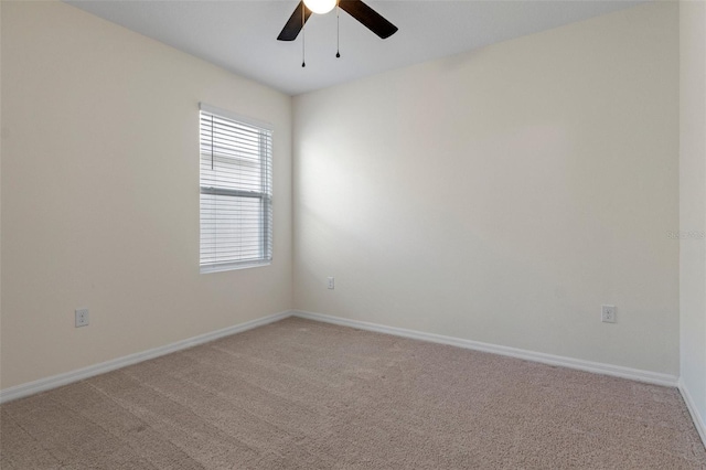 unfurnished room with carpet floors and ceiling fan