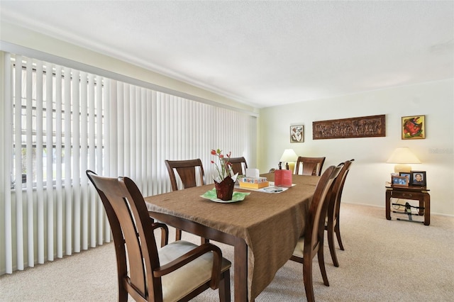 dining space with light colored carpet