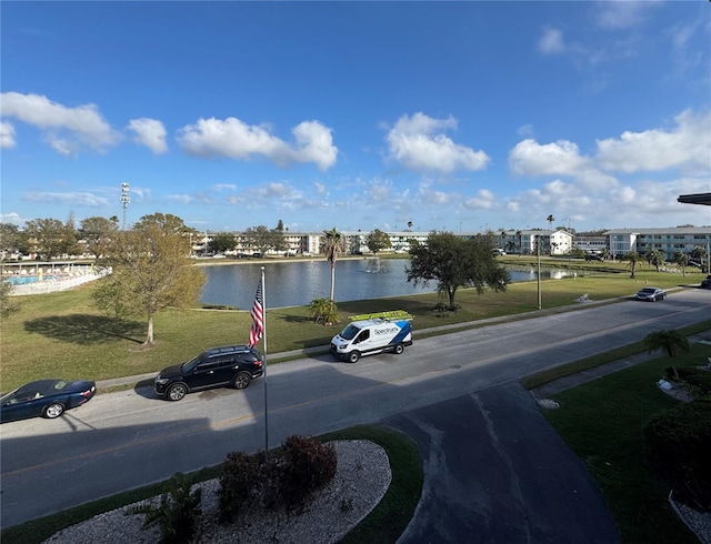 view of street featuring a water view