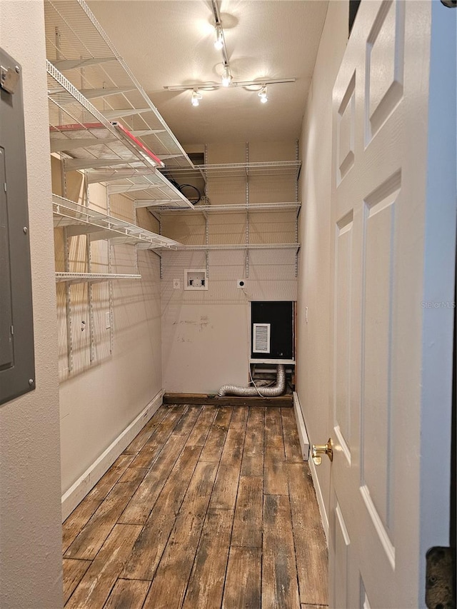 spacious closet featuring dark wood-type flooring