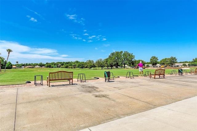 view of community featuring a lawn