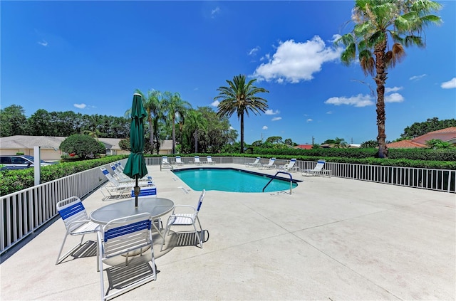 view of swimming pool with a patio