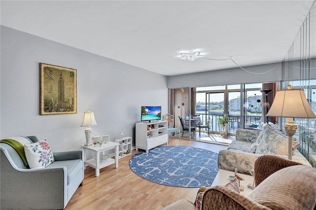 living room with light hardwood / wood-style floors