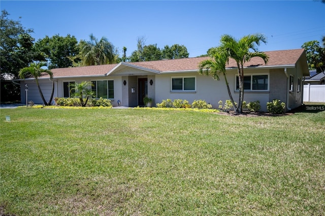 single story home featuring stucco siding and a front yard