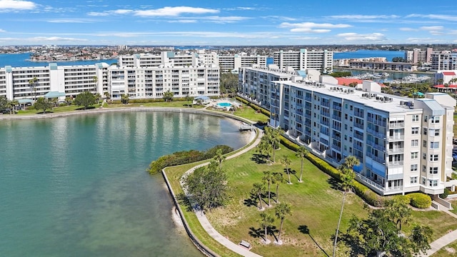 bird's eye view with a view of city and a water view