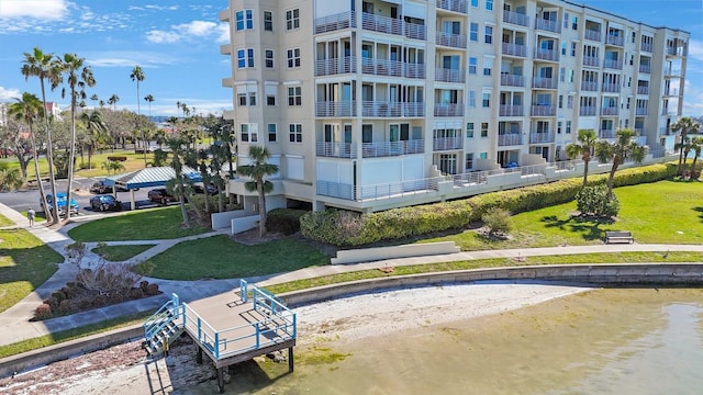 view of building exterior featuring a water view