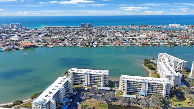 drone / aerial view with a water view and a city view