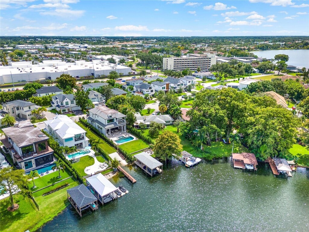 aerial view with a water view