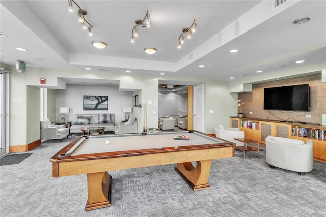 777 N Ashley Dr Unit 1915, Tampa, FL 33602 - playroom featuring pool table, track lighting, and light carpet