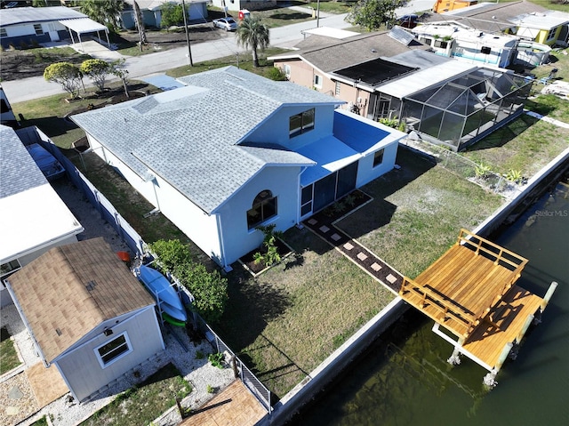 aerial view with a water view