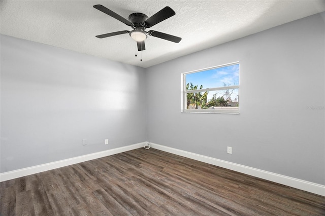 empty room featuring wood-type flooring, ceiling fan, and a textured ceiling