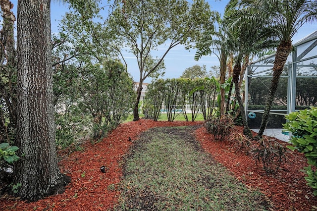 view of yard with a lanai