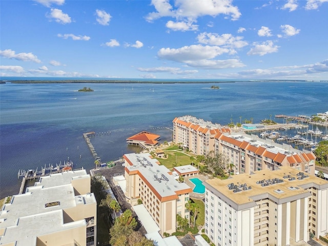 aerial view featuring a water view