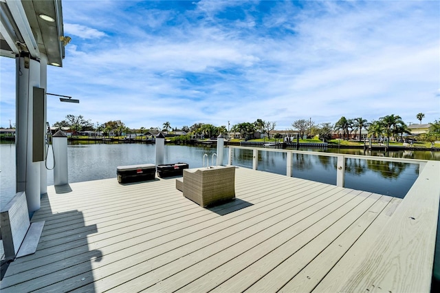 view of dock with a water view