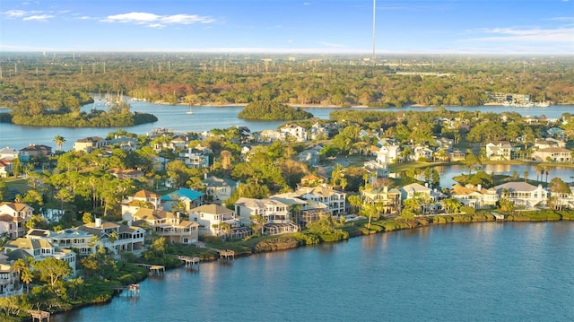 aerial view with a residential view and a water view